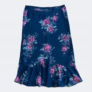 Black floral midi skirt with ruffled hem fairycore whimsigoth
